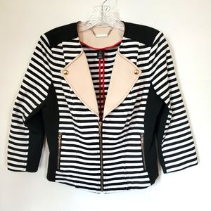 10 White House Black Market Stripe Zip Faux Motorcycle Jacket Blazer